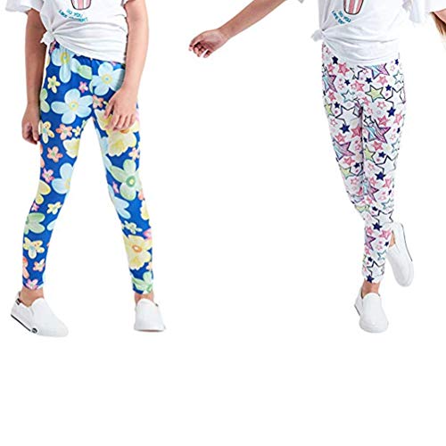 4 Pack Kids Girls Pants Floral Pattern Stretch Leggings, A01, 5 Years
