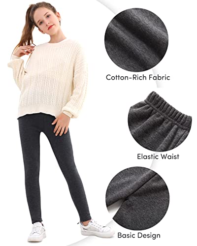 Domee Girls Fleece Lined Leggings Warm Thermal Winter Thick Trousers Pack of 2 Black Dark Gray 10-11 Years (Manufacturer Size 160)