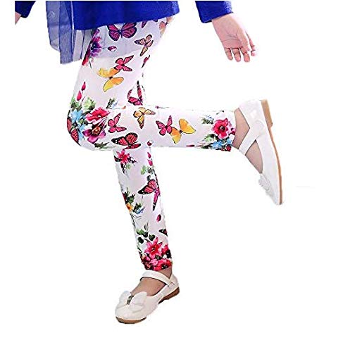 4 Pack Kids Girls Pants Floral Pattern Stretch Leggings, A01, 5 Years