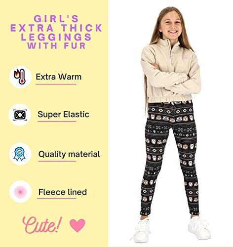 hi!mom Girls Extra Thick Christmas Pants Warm Leggings Winter Thermal Trousers Fur Inside Kids Fleece Lined Plush Cozy Pants Christmas Patterns Solid Colors Casual School Ski Pants 13-14 Years