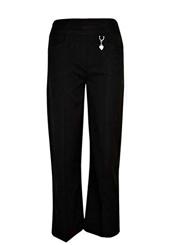 Girls Pull UP School Trousers School Uniform with Heart Pendant Half Elasticated (11-12 Years, Black)