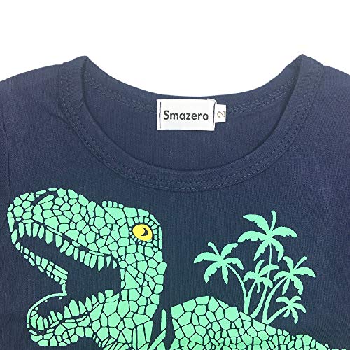 Boys Pyjamas Set Dinosaur Print Kids Pjs Pajama Short Sleeve Cotton Sleepwear Tops Shirts & Pants Nightwear Children Outfit, Deep Blue 02, 5-6 Years