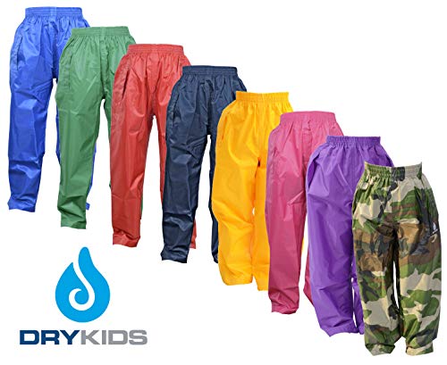 DRY KIDS Childrens Waterproof Over Trousers. Boys and Girls Rainwear for Outdoor Play, Navy Blue, 11-12 Years