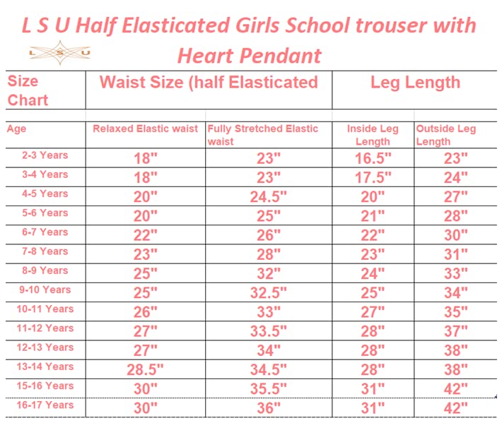 Girls Pull UP School Trousers School Uniform with Heart Pendant Half Elasticated (11-12 Years, Black)
