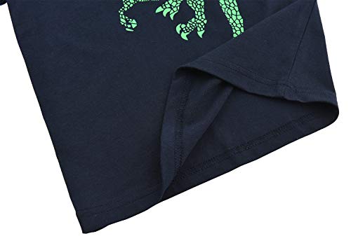 Boys Pyjamas Set Dinosaur Print Kids Pjs Pajama Short Sleeve Cotton Sleepwear Tops Shirts & Pants Nightwear Children Outfit, Deep Blue 02, 5-6 Years