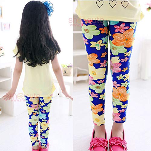 4 Pack Kids Girls Pants Floral Pattern Stretch Leggings, A01, 5 Years