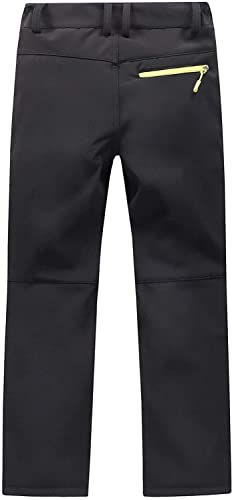 Waterproof Trousers Kids Softshell Pants with Fleece Lined Boys Girls Outdoor Hiking Trouser for Winter Skiing Holidays & Snowboarding Black