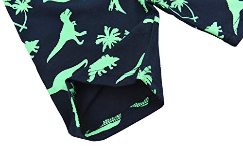 Boys Pyjamas Set Dinosaur Print Kids Pjs Pajama Short Sleeve Cotton Sleepwear Tops Shirts & Pants Nightwear Children Outfit, Deep Blue 02, 5-6 Years