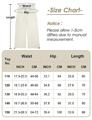 Maeau - Girls Baggy Cargo Trousers Kid Y2K Vintage Joggers Athletic Sweatpants Loose Street Hip Hop Dance Bottoms Beige