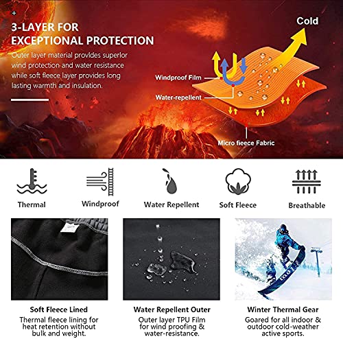 Waterproof Trousers Kids Softshell Pants with Fleece Lined Boys Girls Outdoor Hiking Trouser for Winter Skiing Holidays & Snowboarding Black