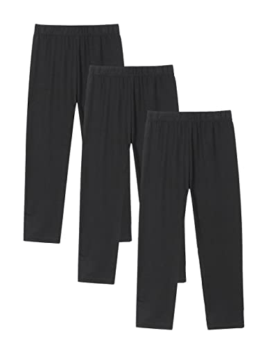 Dybker 3 Pack Girl Legging Plush Kids Stretchy Pants Plain Tights Trouser Dance Full Length, Black, 140