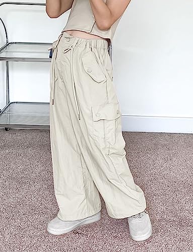 Maeau - Girls Baggy Cargo Trousers Kid Y2K Vintage Joggers Athletic Sweatpants Loose Street Hip Hop Dance Bottoms Beige