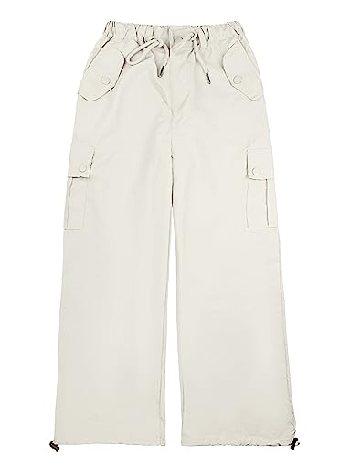 Maeau - Girls Baggy Cargo Trousers Kid Y2K Vintage Joggers Athletic Sweatpants Loose Street Hip Hop Dance Bottoms Beige