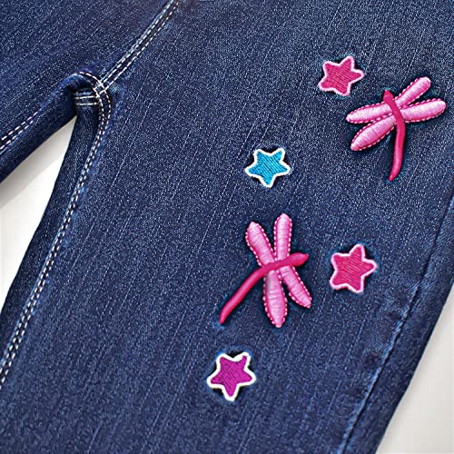 Peacolate 5-12 Years Little Big Girl Dark Blue Trousers Embroidered Dragonfly Straight Jeans(Dragonfly,7-8Years)