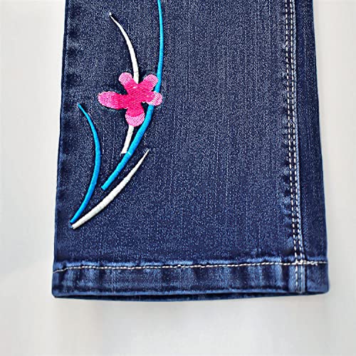 Peacolate 5-12 Years Little Big Girl Dark Blue Trousers Embroidered Dragonfly Straight Jeans(Dragonfly,7-8Years)