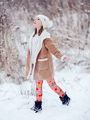 TODDOR 3 Pack Girls' Fleece Lined Leggings Winter Warm Thick Printed Trousers Toddler Ankle Length Pants
