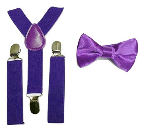 L&L® 2 Pcs Kid Children Boy Braces + Bow tie Set Suspender Wedding UK (7-12 years old, Purple)