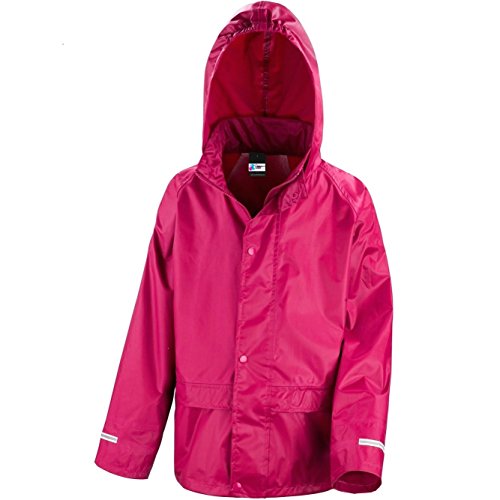 Kids Waterproof Rain Jacket In Black, Pink, Red or Royal Blue Childs Childrens Boys Girls (Pink, 9-10 Years)