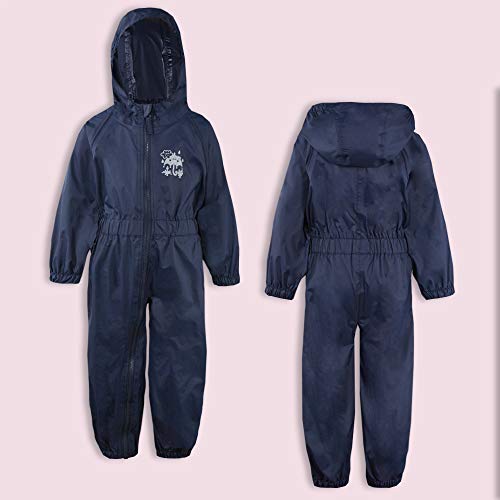 Metzuyan Children Boys Waterproof Hooded Puddlesuit All-in-One Snowsuit Skisuit Outfit for Outdoor Play Navy Size 12-18 Months