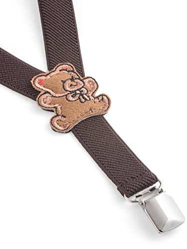 Baby/Childrens Elasticated Clip on Braces/Suspenders with Teddy Bear Design - Light Grey