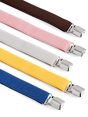 Baby/Childrens Elasticated Clip on Braces/Suspenders with Teddy Bear Design - Light Grey