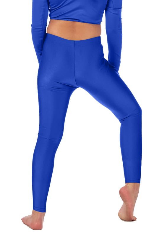 Re Tech UK Kids, Girls Leggings, Gymnastic Dance Neon Footless Ballet Stretchy Shiny Elasticated Childrens Lycra Tights Sports, Black Leggings for Girls (9-10 Years, Royal Blue)
