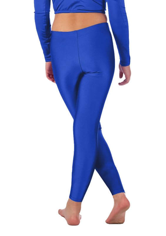 Re Tech UK Kids, Girls Leggings, Gymnastic Dance Neon Footless Ballet Stretchy Shiny Elasticated Childrens Lycra Tights Sports, Black Leggings for Girls (9-10 Years, Royal Blue)