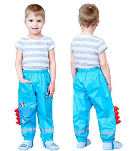 Coralup Toddlers Rain Waterproof Pants Little Boys Girls Mud Dirty Proof Trousers Kids Lightweight Rainwear Blue 5-6 Years