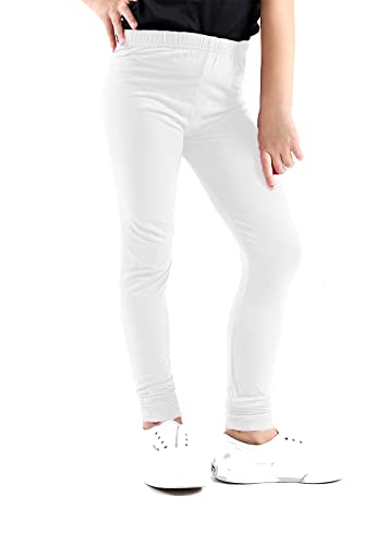 GW CLASSYOUTFIT ® Girls Kids Plain Leggings 45% Cotton Teen Basic Full Length Children 5 6 7 8 9 10 11 12 13 (9-10, White)