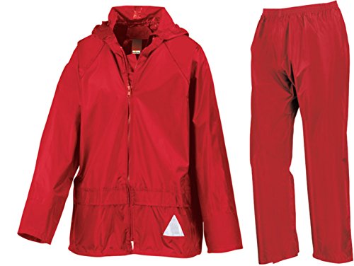 Wetplay PlayPac Kids Childs Boys Girls Waterproof Jacket & Trousers Suit for (9-10 Years, Red)