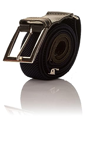 Olata Children’s Elasticated Belt with Buckle and Black Leather Fittings (5-12 Years). Black