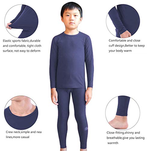 LANBAOSI Kids Thermal Underwear Set Children Boys Base Layer Long Johns Bottoms and Long Sleeve Top Navy