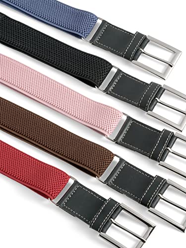 Olata Children’s Elasticated Belt with Buckle and Black Leather Fittings (5-12 Years). Black