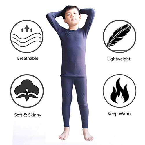 LANBAOSI Kids Thermal Underwear Set Children Boys Base Layer Long Johns Bottoms and Long Sleeve Top Navy