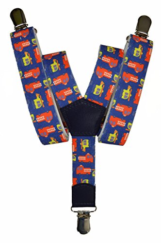 Childrens 1-5 Years Elasticated Clip on Braces/Suspenders with Fire Engine Design - Dark Blue