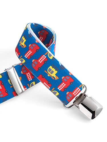 Childrens 1-5 Years Elasticated Clip on Braces/Suspenders with Fire Engine Design - Dark Blue