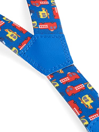 Childrens 1-5 Years Elasticated Clip on Braces/Suspenders with Fire Engine Design - Dark Blue