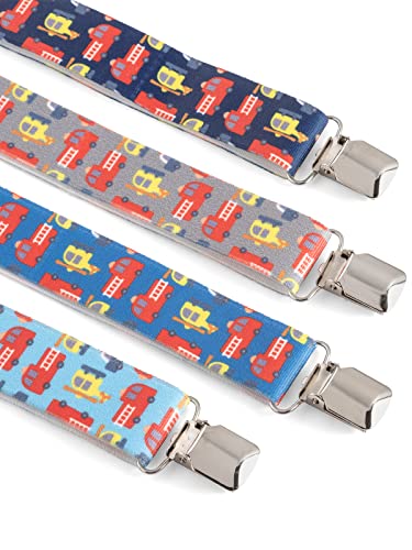 Childrens 1-5 Years Elasticated Clip on Braces/Suspenders with Fire Engine Design - Dark Blue