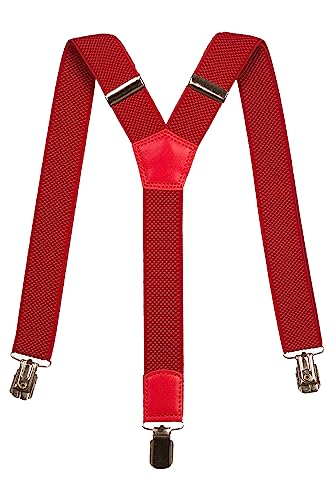 Junior/Childrens 5-12 yrs fully adjustable Elasticated Clip on 'Y' Braces/Suspenders - Red