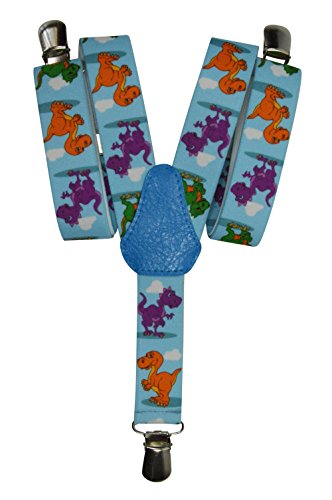 Olata Children’s Elasticated Dinosaur Design Y-Shape Braces/Suspenders (1-5 Years) - 2.5cm. Light Blue