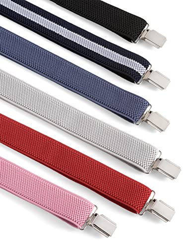 Junior/Childrens 5-12 yrs fully adjustable Elasticated Clip on 'Y' Braces/Suspenders - Red