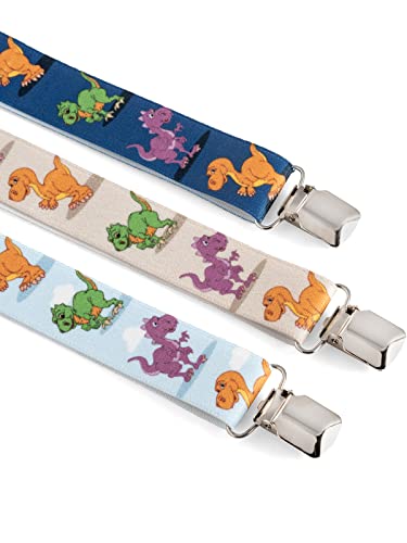 Olata Children’s Elasticated Dinosaur Design Y-Shape Braces/Suspenders (1-5 Years) - 2.5cm. Light Blue