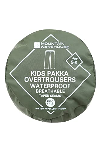 Mountain Warehouse Pakka Kids Waterproof Over Trousers - Taped Seams Rain Pants, Lightweight, Rip-Stop Overpants, Packaway Bag - for Spring Summer, Walking, Travelling Khaki 3-4 Years
