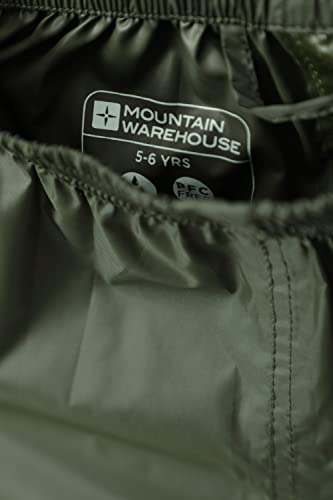 Mountain Warehouse Pakka Kids Waterproof Over Trousers - Taped Seams Rain Pants, Lightweight, Rip-Stop Overpants, Packaway Bag - for Spring Summer, Walking, Travelling Khaki 3-4 Years