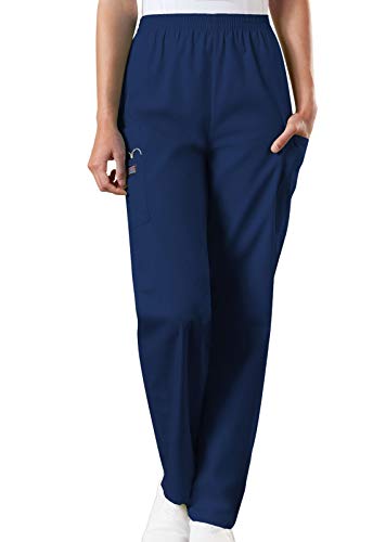 Cherokee Women's Workwear Elastic Waist Cargo Scrubs Pant, Navy, Large