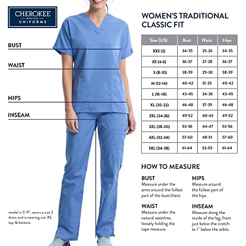 Cherokee Women's Workwear Elastic Waist Cargo Scrubs Pant, Navy, Large