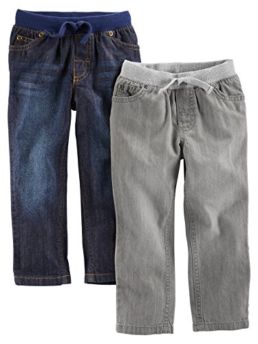 Simple Joys by Carter's Toddler Boys' Pull-On Denim Trouser, Pack of 2, Grey/Denim, 4 Years