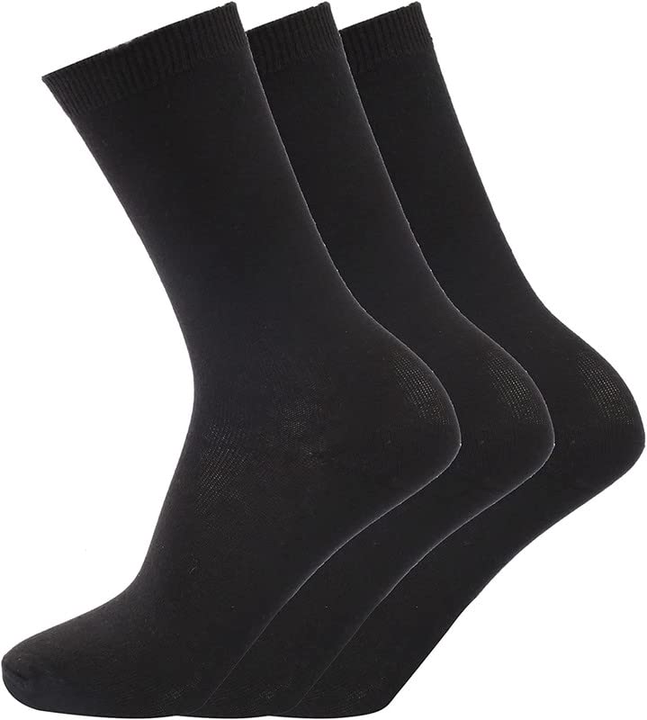 COSHAL® 3 Pairs Children’s Plan School Socks Boys & Girls Cotton Rich Breathable Cotton Socks for Kids School Casual Sports Mid-Calf Socks (Pack 3 Pairs), Size (12-3) 7-11 years, BLACK