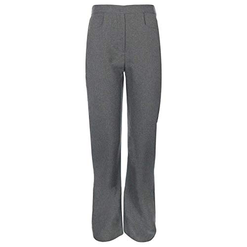 2 Pack Girls Back To School Pull Up Half Elasticated Waist Trousers Kids Children Stretch Waistband Comfort Fit Casual Formal Uniform Plain Nursery Pull On Pants Bottom Legging(Grey,8-9 years)