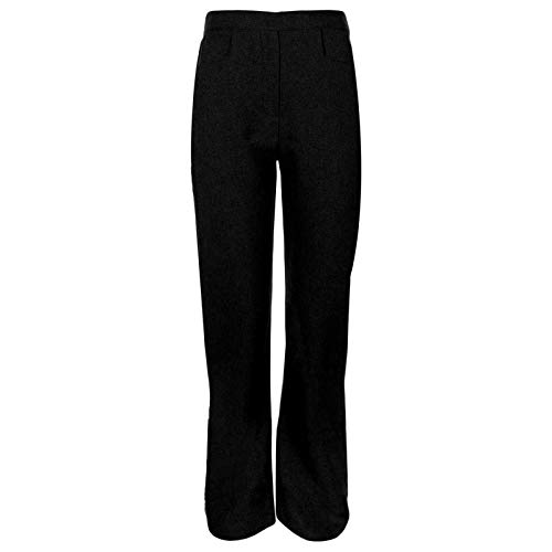 Girls Back To School Pull Up Half Elasticated Waist Trousers Kids Children Stretch Waistband Comfort Fit Casual Formal Uniform Plain Nursery Pull On Pants Bottom Legging(Black,11-12 years)